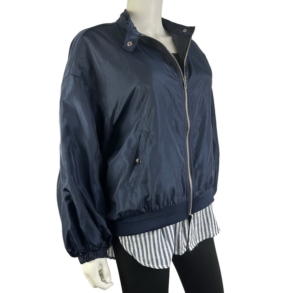 Promesa Bomber Jacket Pinstripe Shirttail Hem Womens Size L - NWT - Picture 2 of 10